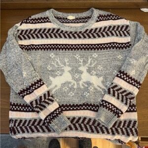 Cozy Reindeer Knit Sweater - Gray and Burgundy